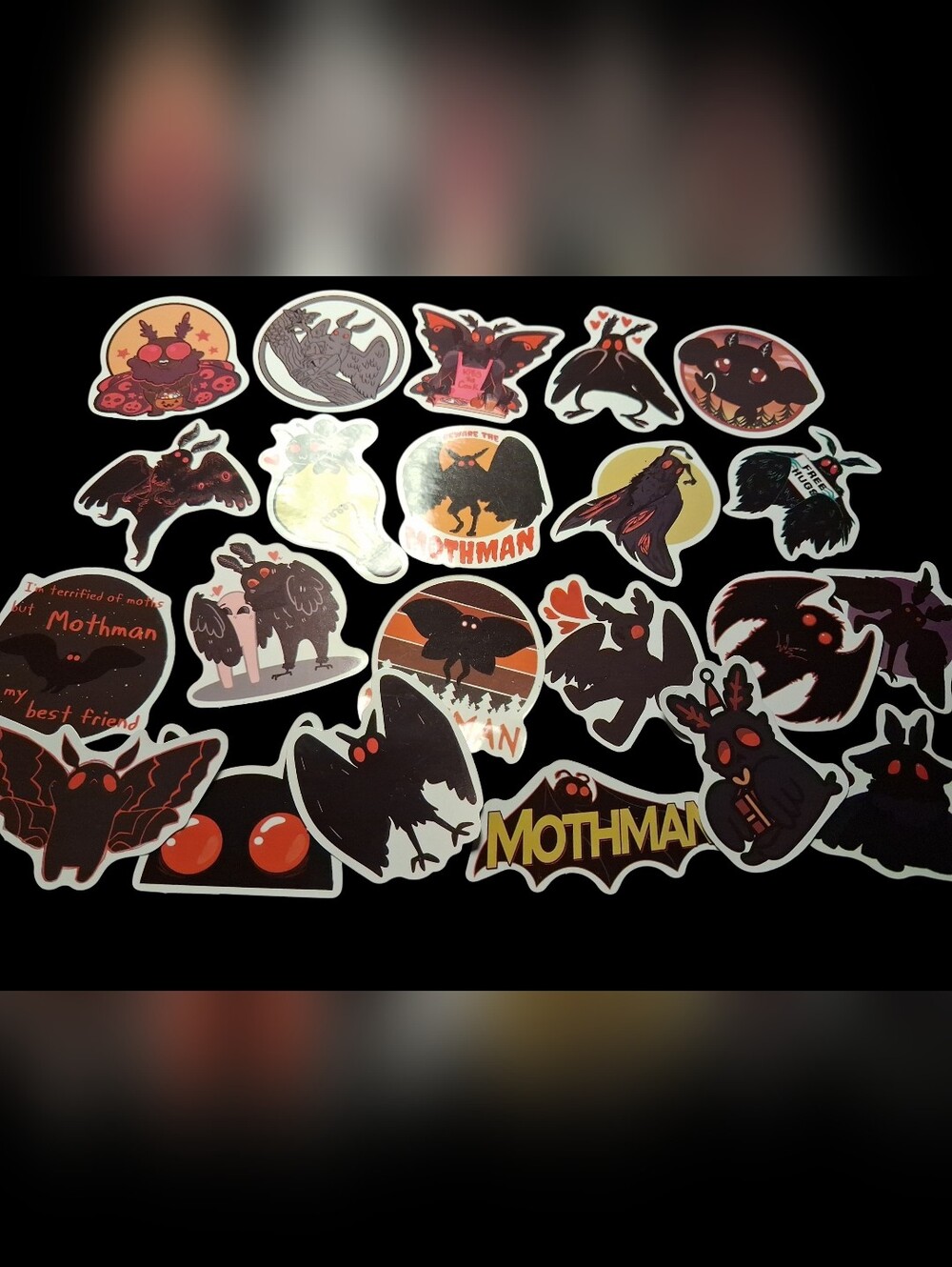 Mothman Sticker Sheet - Black & Red Bat Creature Designs
